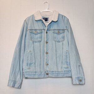 Sunrise Kingdom Men's Sherpa Lined Blue Jean Jacket Light Wash Denim Size Medium